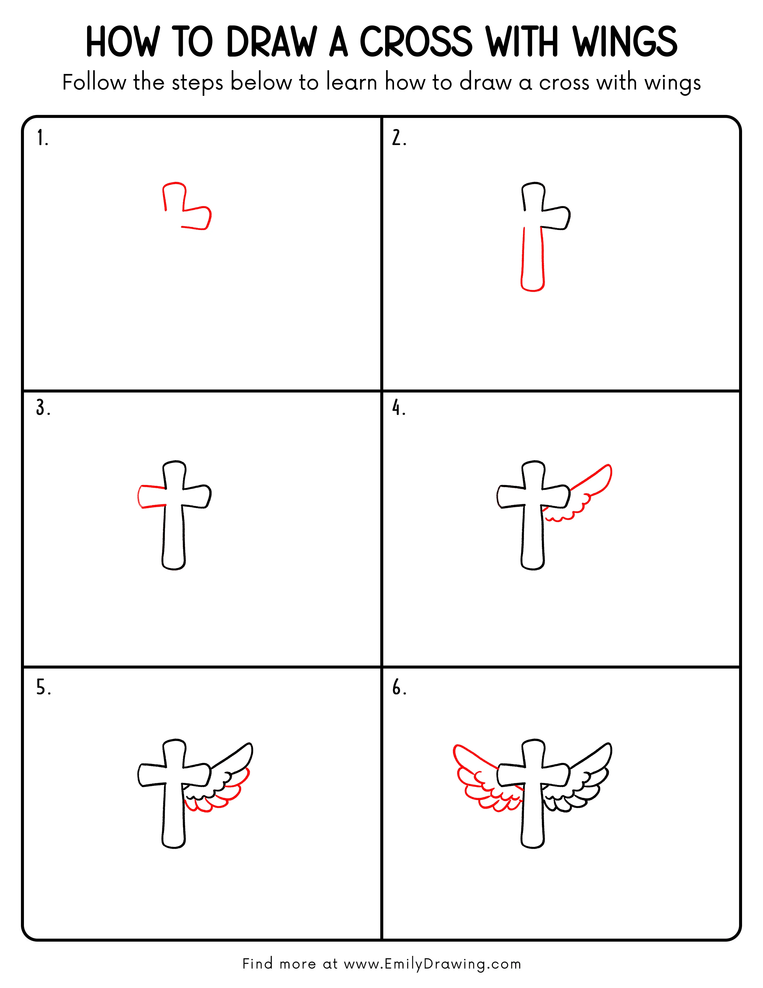 Printable Cross With Wings Drawing Guide